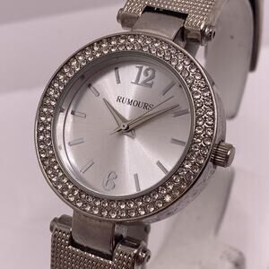 Rumours Womens Silver Tone Cuff Bangle Watch Works New Battery